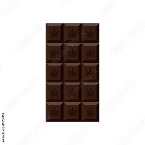 Chocolate Bar with marijuana leaf. Narcotic sweets. Isolated vector illustration on white background.