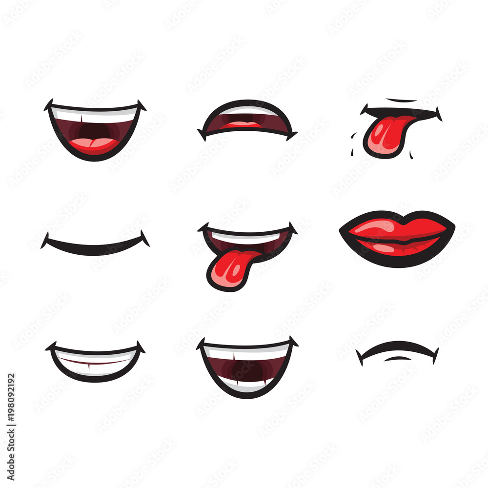 Smiling Lips Mouth With Tongue White Toothed Smile And Sad Expression Mouth And Lips Vector 