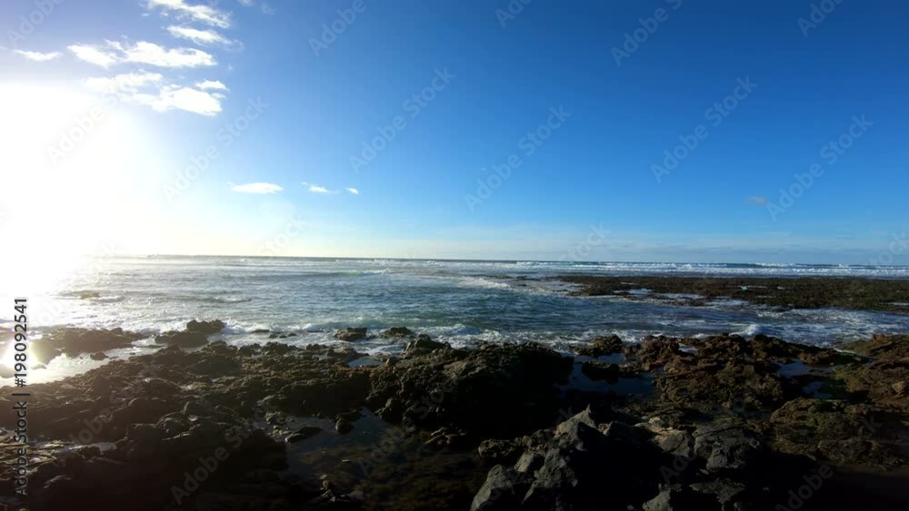 Vulkanstrand, Vulkaninsel, Westküste, Wellen,. Brandung, Fuerteventura, Atlantik, Meer, 4K