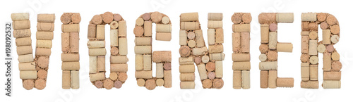 Grape variety Viognier made of wine corks Isolated on white background