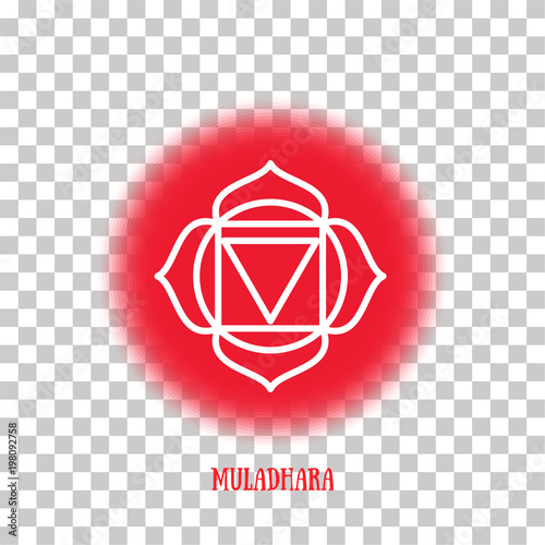 Muladhara chakra. Color round symbol on a transparent background. Line white icon