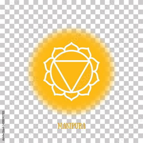 Manipura chakra. Color round symbol on a transparent background. Line white icon