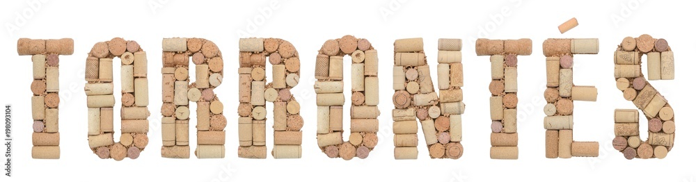 Grape variety Torrontés  made of wine corks Isolated on white background