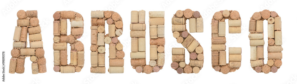 Grape variety Abrusco made of wine corks Isolated on white background