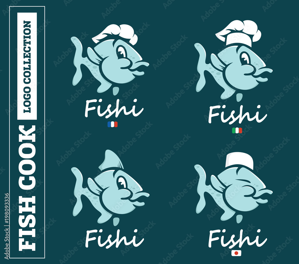 modern professional set logo emblem fish cook for different countries in blue theme