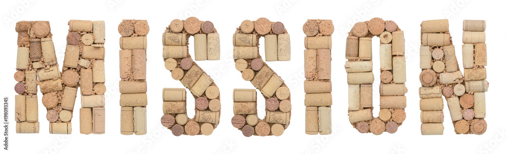 Grape variety Mission made of wine corks Isolated on white background