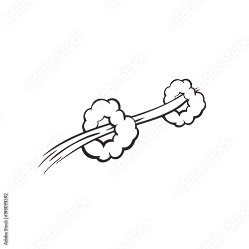 side circular shape with cumulus clouds