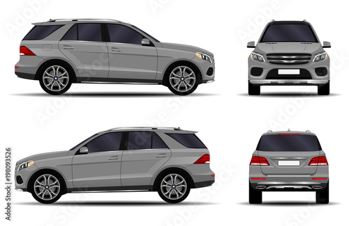realistic SUV car. front view  side view  back view.