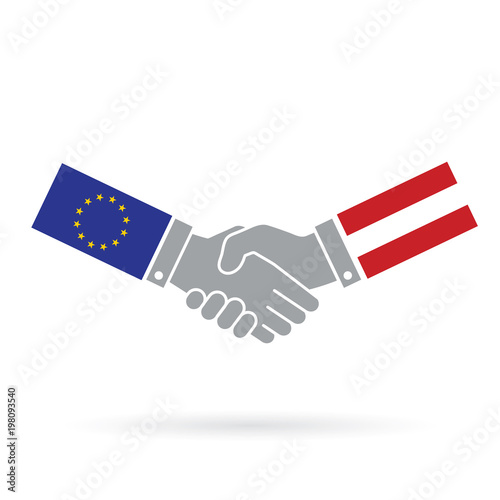 European union and Austria handshake business agreement.