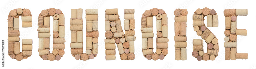 Grape variety Counoise made of wine corks Isolated on white background