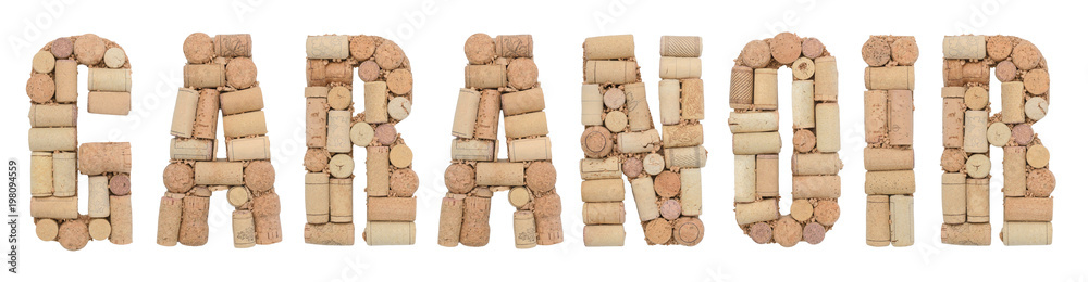 Grape variety Garanoir made of wine corks Isolated on white background