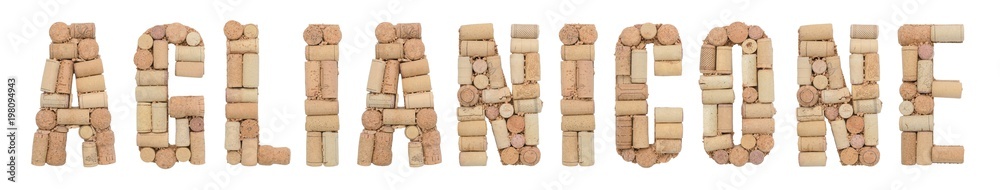 Grape variety Aglianicone made of wine corks Isolated on white background