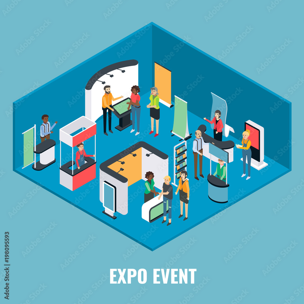 Expo event concept vector flat isometric illustration