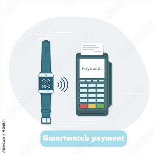Smartwatch payment service concept in line art