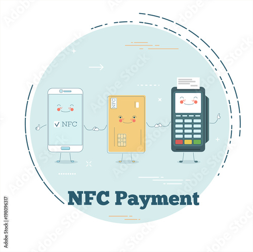NFC payment concept in line art style