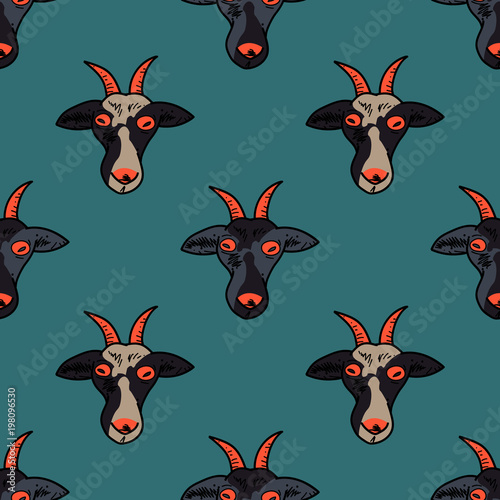 Hypnotic goat muzzle seamless pattern. Original design for print or digital media.