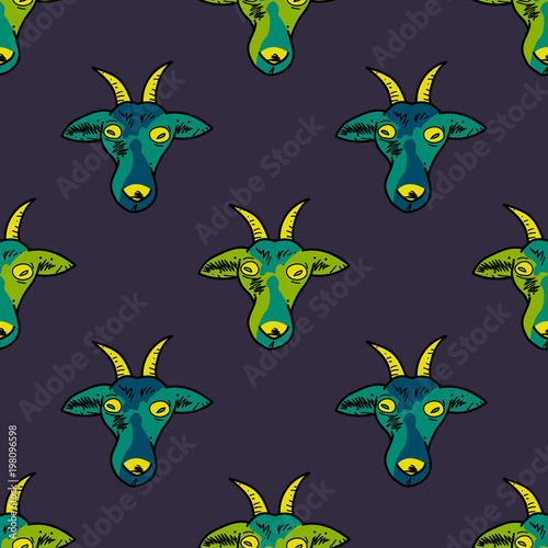 Hypnotic goat muzzle seamless pattern. Original design for print or digital media.