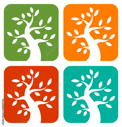 Set of Colorful Season Tree Bold icons. Vector Illustration