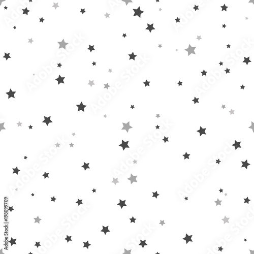 Star seamless pattern. White and grey retro background. Chaotic elements. Abstract geometric shape texture. Effect of sky. Design template for wallpaper wrapping  textile. Vector Illustration