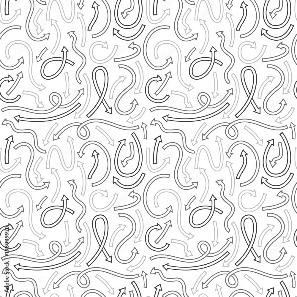 Fototapeta premium Seamless pattern with different curved arrows. Vector illustration on white background.
