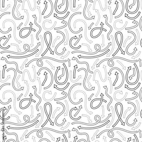 Fototapeta Naklejka Na Ścianę i Meble -  Seamless pattern with different curved arrows. Vector illustration on white background.