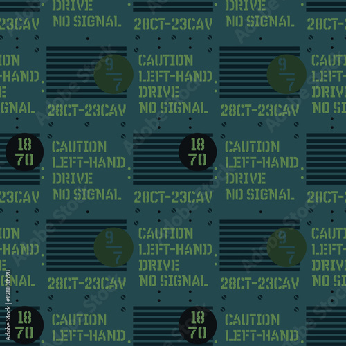 Military signs seamless pattern. Original design for print or digital media.