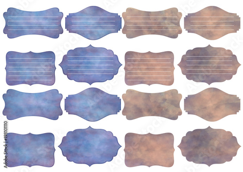 Drawn figured frames, note- papers set clip art white isolated