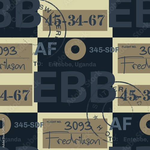 Entebbe airport tag seamless pattern. Original design for print or digital media. photo