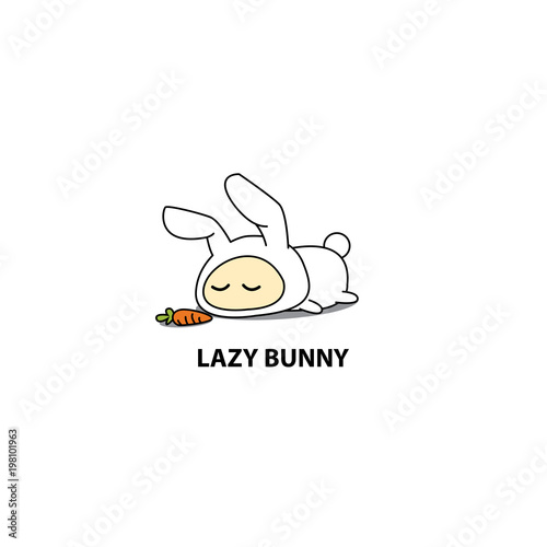 Lazy bunny icon, baby in rabbit costume sleeping with carrot, logo design, vector illustration