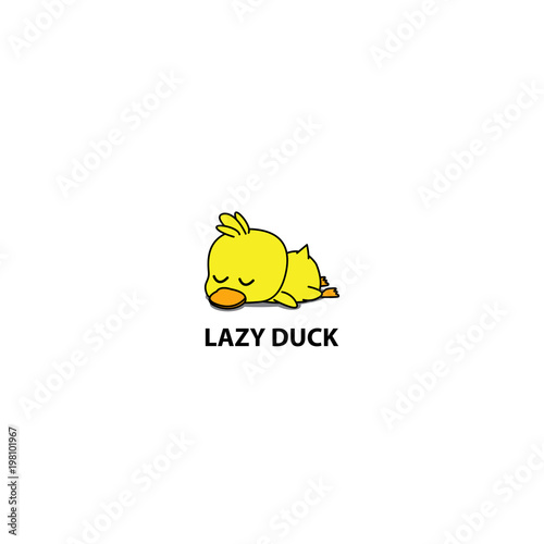 Lazy duck, cute duckling sleeping icon, logo design, vector illustration