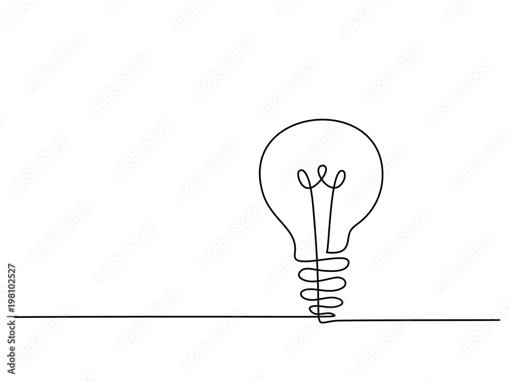 Continuous line drawing. Electic light bulb. Eco idea metaphor. Vector illustration