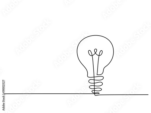 Continuous line drawing. Electic light bulb. Eco idea metaphor. Vector illustration
