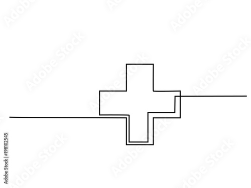 Medical health care cross. Continuous line drawing. Vector illustration