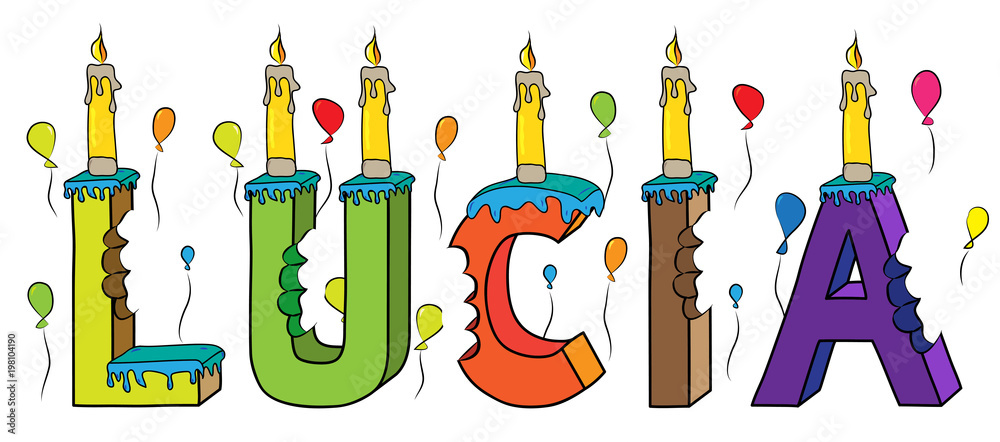 Lucia female first name bitten colorful 3d lettering birthday cake with