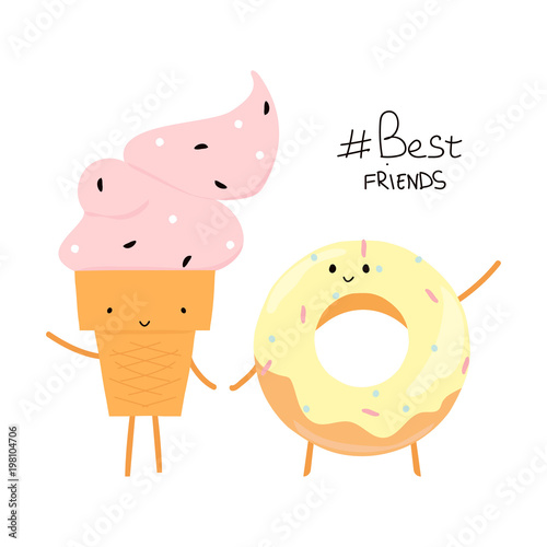 Funny cartoon sweets with lettering. Vector hand drawn illustration.