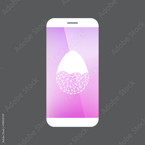 Modern smart phone screen in flat design with futuristic geometric egg shape. Communication network vector illustration.