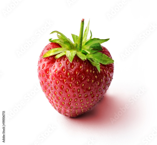 Strawberry fresh with green leaves fresh close up isolated on white background in studio