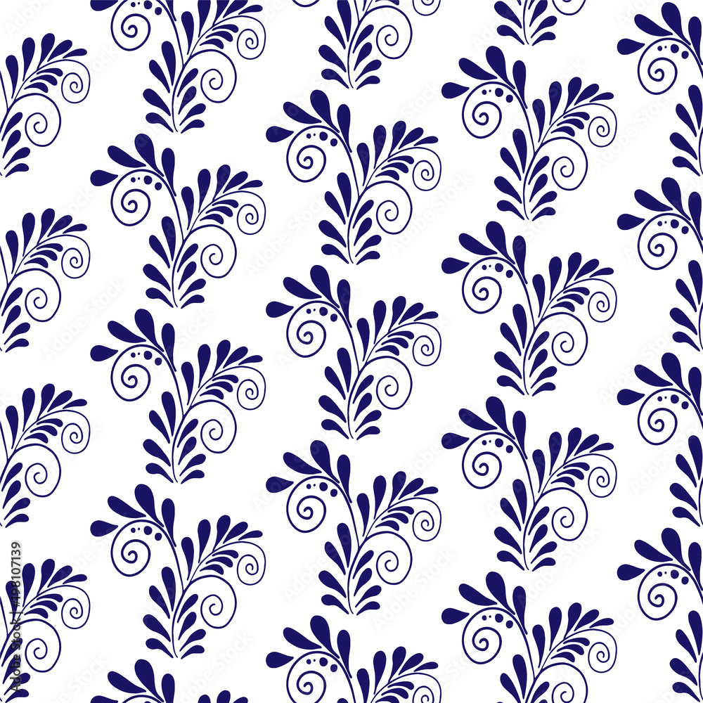 vector pattern of flowers ornament blue seamless