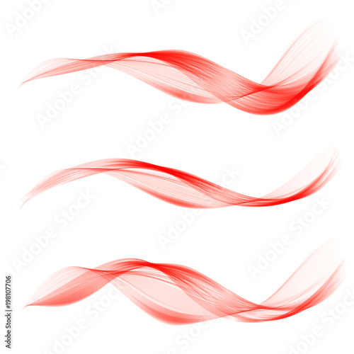Set of abstract color wave. Color smoke wave. Transparent color wave. Red color.