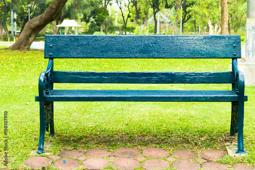 green chair in gardent,front view from the front, technical landscape
