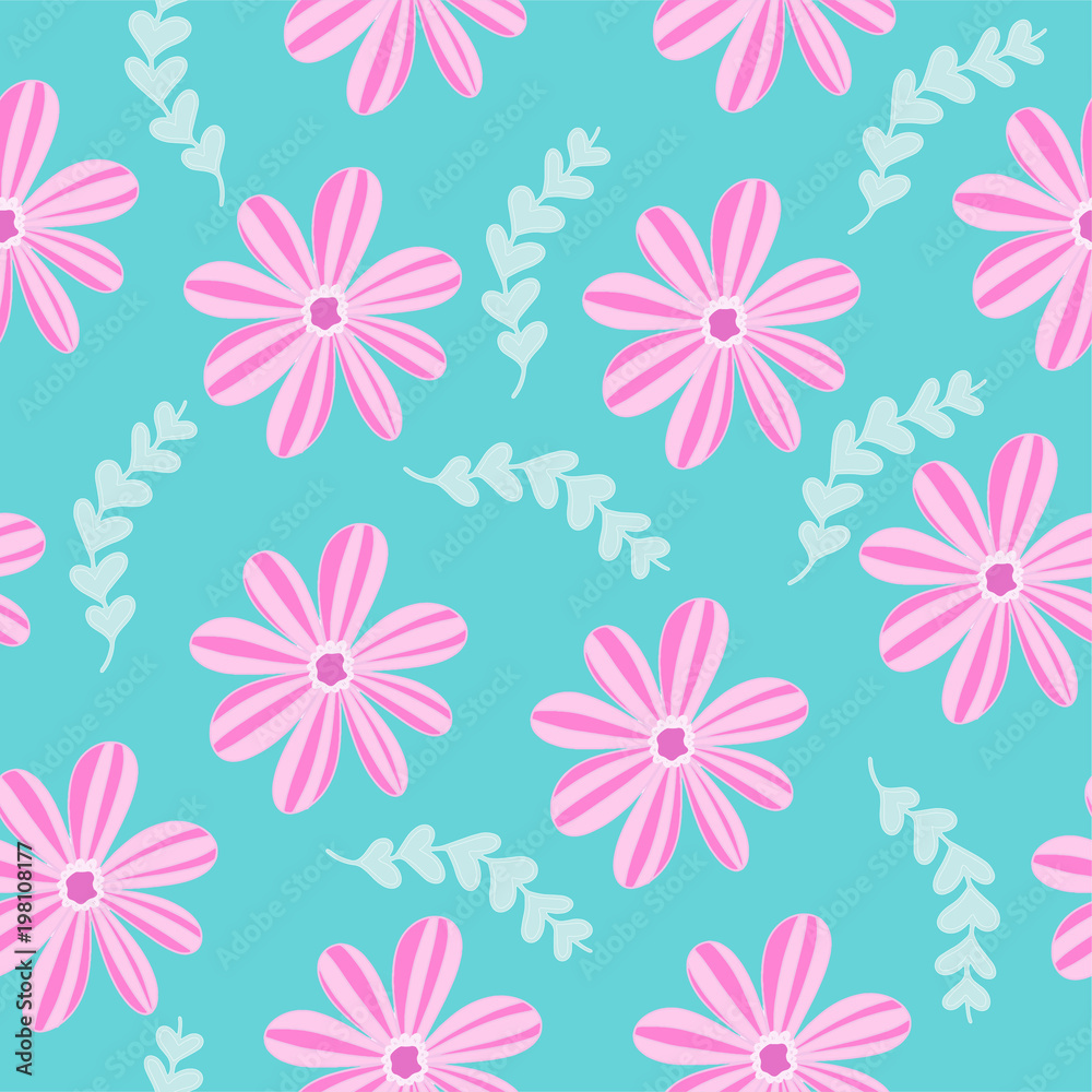 vector illustration seamless pattern with pink flowers plants