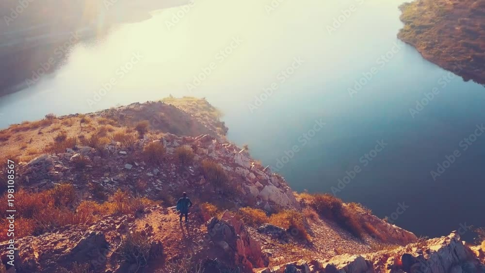Awesome view of a beautiful lake at the top of a hill