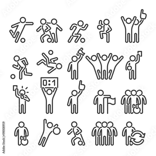 Set icon line soccer players in different poses
