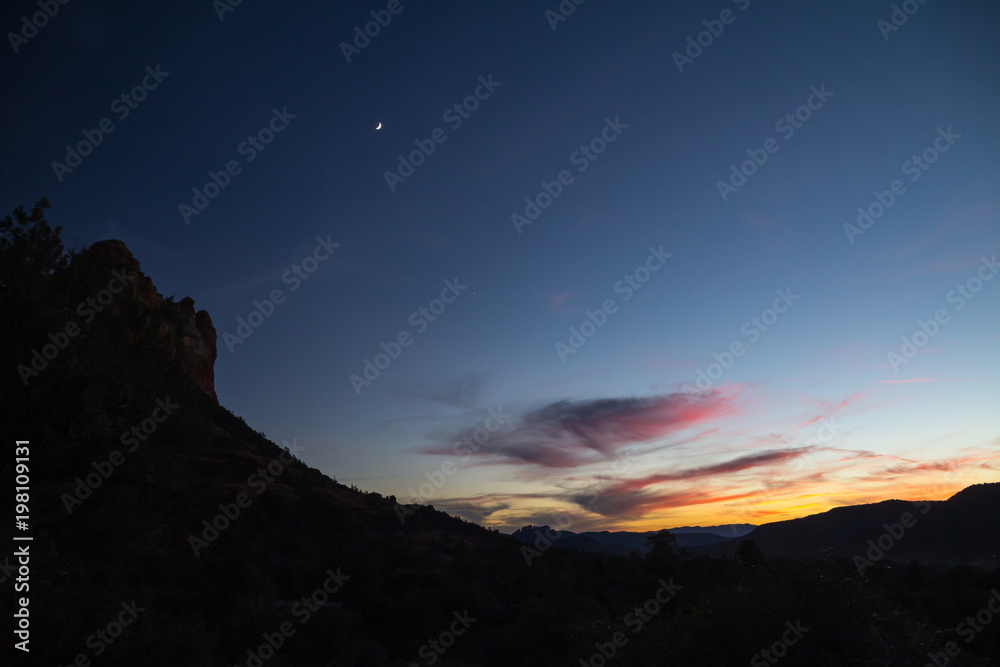 Quarter moon just after sunset, Sedona, Arizona