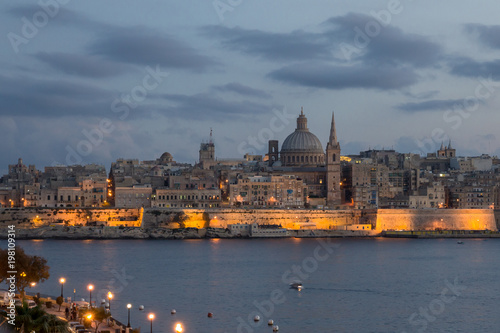 Malta - Lights of Valletta from Sliema at dusk. © Annee