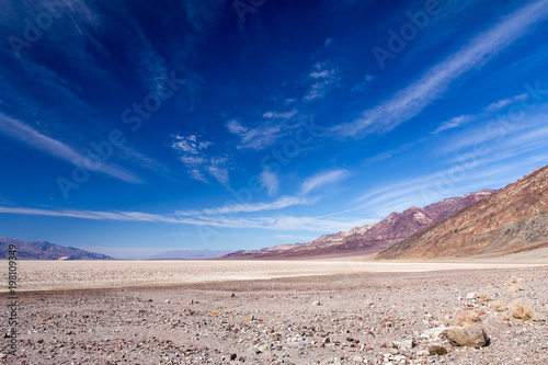 Lowest point of North America - salt flats at Badwater, California