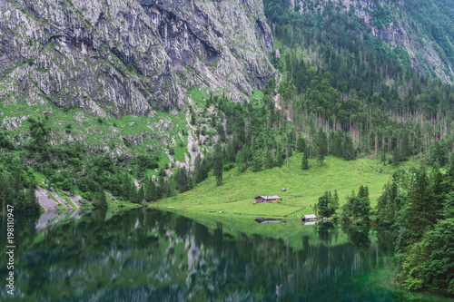 Great summer panorama of the Obersee lake. Green morning scene of Swiss Alps, Nafels village location, Switzerland, Europe. Beauty of nature concept background. photo