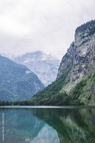 Fototapeta Naklejka Na Ścianę i Meble -  Great summer panorama of the Obersee lake. Green morning scene of Swiss Alps, Nafels village location, Switzerland, Europe. Beauty of nature concept background.