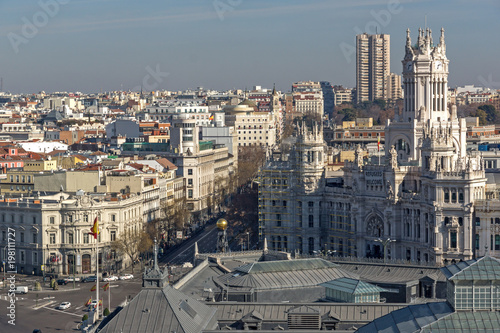 Panoramic view of city of Madrid from Circulo de Bellas Artes, Spain