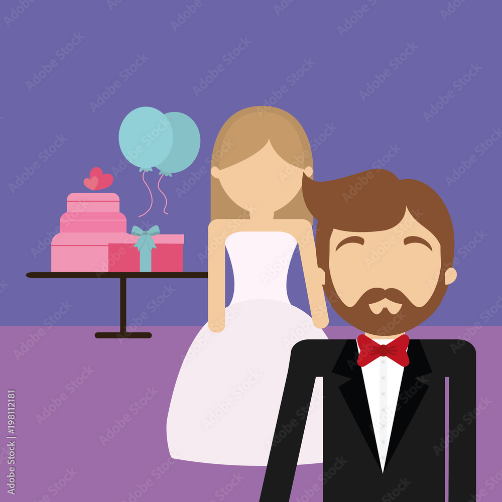 avatar wedding couple with decorative wreath of hearts around over pink background, colorful design. vector illustration avatar wedding couple with decorative wreath of hearts around over pink background, colorful design. vector illustration
